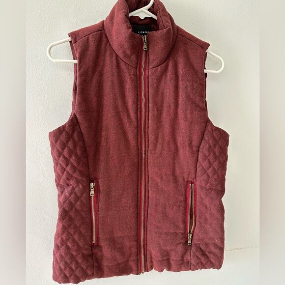 Lemon Tart Vest Women's Small Burgundy Skyros Wool Quilted Winter Gorpcore - Picture 4 of 9